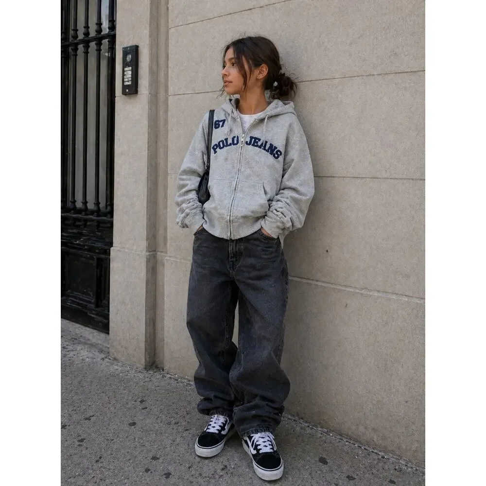 Polo Jeans Ralph Lauren Kids Zip Hoodie Gray Spell Out Fleece Youth L